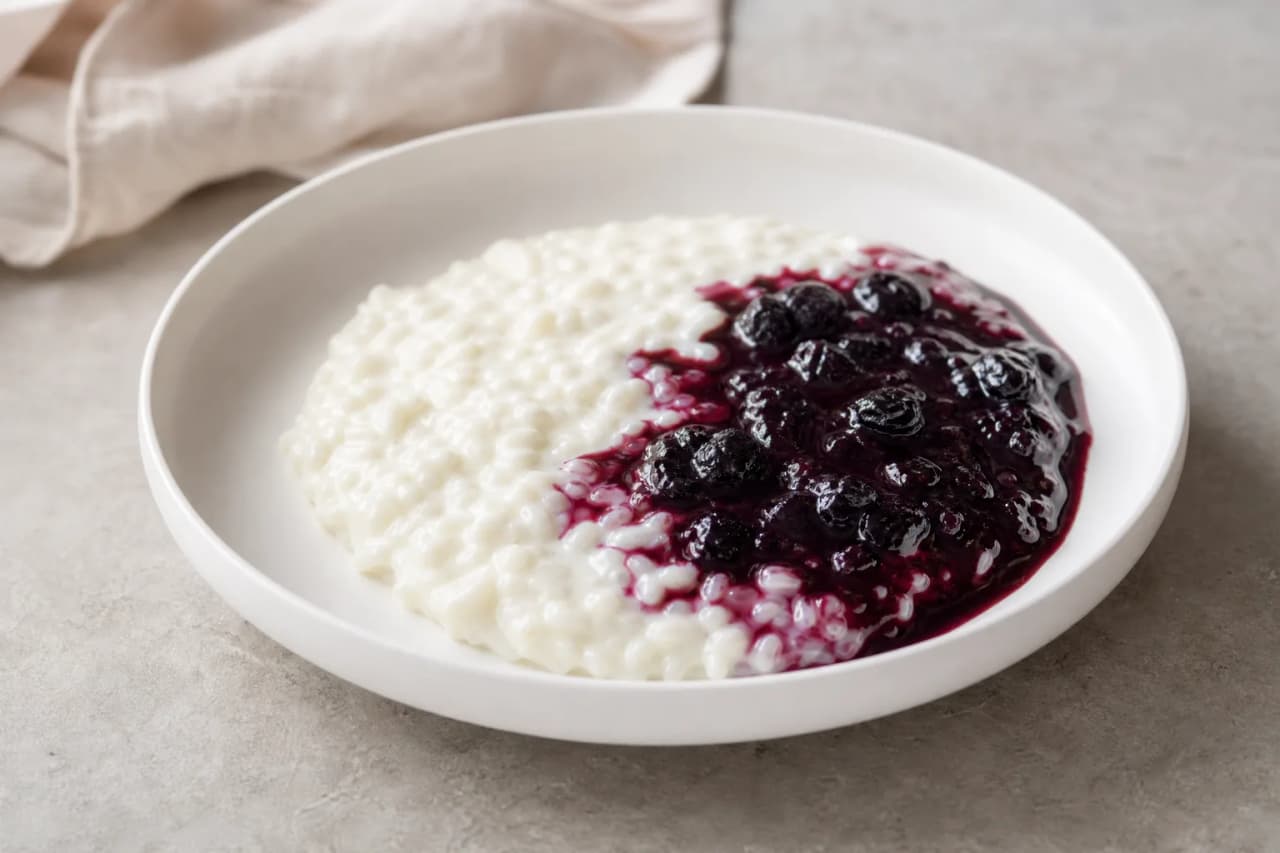 Milchreis mit Beeren, angerichtet