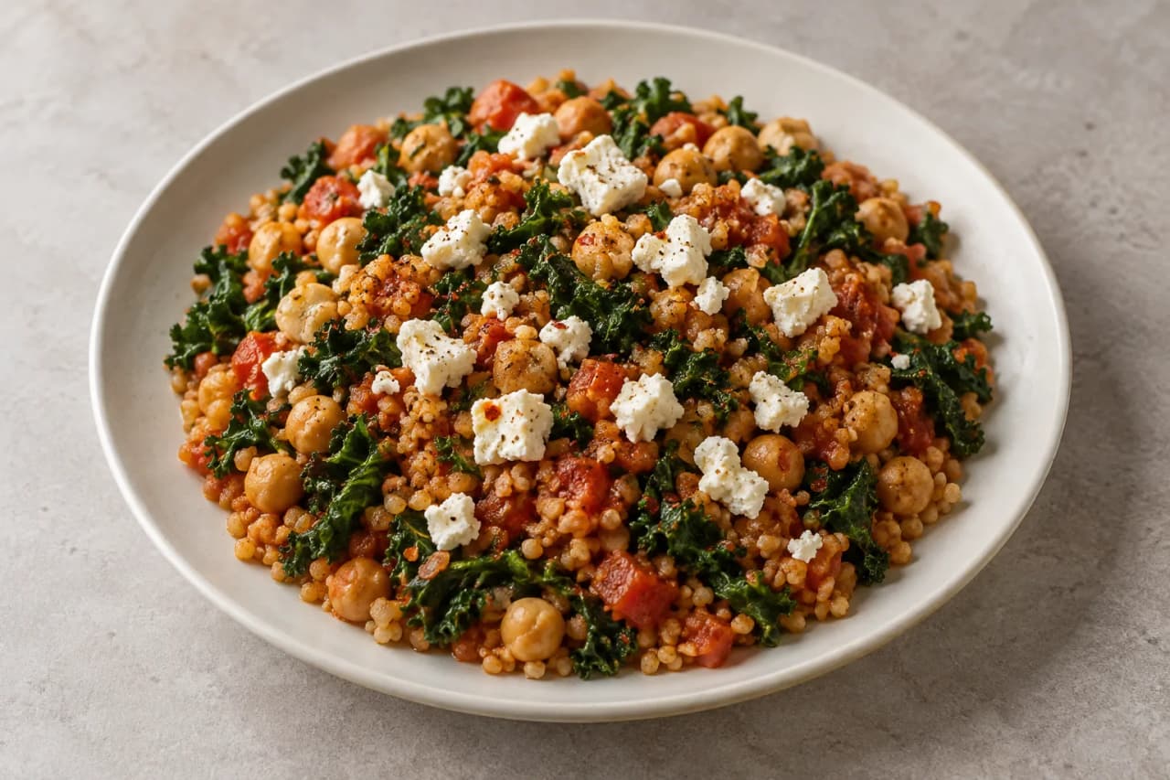 Bulgur mit Grünkohl und Feta, angerichtet